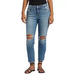 29 Silver Jeans 90s Mid-Rise Suki Straight Crop Y2k Ripped Distressed